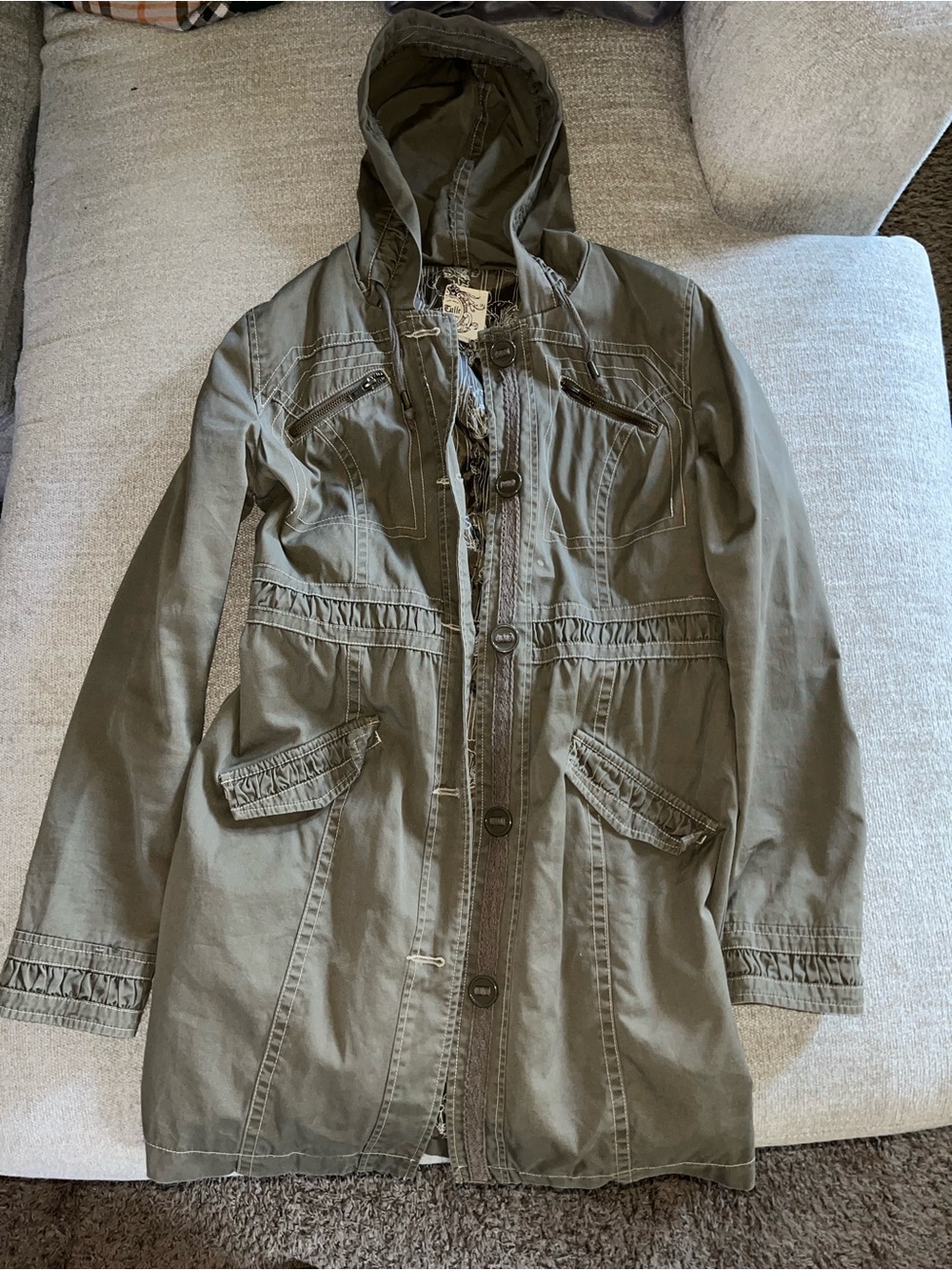 Tulle Olive Green Hooded Trench Coat